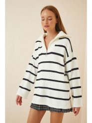 Happiness Istanbul Sweter w kolorze kremowo-czarnym rozmiar: onesize. Brązowe golfy damskie Happiness Istanbul, bez wzorów, z wełny, bez ramiączek. Za 74.46 zł.