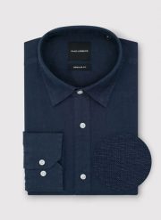 PAKO LORENTE - Lniana koszula męska w kolorze granatowym. Koszule męskie Pako Lorente, na lato, l, bez wzorów, ze lnu, bez kołnierzyka, bez ramiączek. Za 299.99 zł.