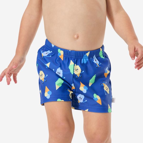 Pielucho-kąpielówki dla malucha Decathlon Lody. Niebieskie kąpielówki męskie Decathlon, bez wzorów. Za 44.99 zł.