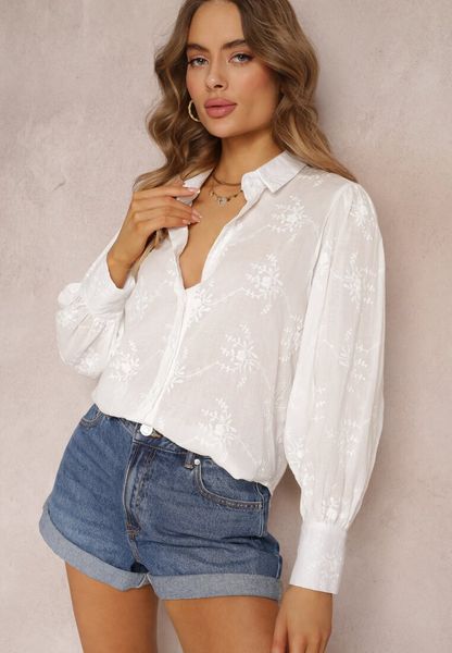 Biała Prześwitująca Koszula z Bawełny Ozdobiona Haftem Zolihe. Białe koszule damskie Renee, l, bez wzorów, z bawełny, bez kołnierzyka, bez ramiączek. Za 149.99 zł.