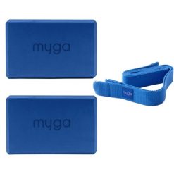 Zestaw do jogi Myga – klocek Foam Block + pasek 2 w 1. Niebieskie paski męskie Myga, bez wzorów. W wyprzedaży za 59.99 zł.