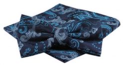 Męska Mucha z Poszetką Alties - Odcienie Niebieskiego i Granatu, Duży Wzór. Niebieskie krawaty i muchy męskie Alties, bez wzorów, eleganckie. Za 54.00 zł.