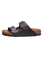 Birkenstock Skórzane klapki "Arizona" w kolorze granatowym rozmiar: 40. Niebieskie klapki damskie Birkenstock, bez wzorów, bez obcasa. Za 396.24 zł.