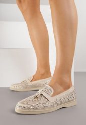 Beżowe Mokasyny z Cyrkoniami i Ozdobami Distantsteam. Brązowe mokasyny damskie Renee, z jeansu. Za 99.99 zł.