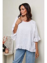 Le Monde du Lin Lniana bluzka w kolorze białym rozmiar: 40/42. Białe bluzki damskie Le Monde du Lin, bez wzorów, z koronki, klasyczne, bez kołnierzyka, bez ramiączek. Za 143.99 zł.