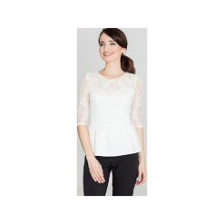 Bluzka K071 Ecru. Brązowe bluzki damskie Lenitif, s, bez wzorów, z koronki, bez kołnierzyka, bez ramiączek. Za 79.00 zł.
