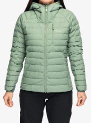 Kurtka puchowa damska Rab Microlight Windstopper Hoody. Zielone kurtki damskie RAB, na zimę, l, bez wzorów, z gore-texu, bez kaptura. Za 1,241.89 zł.