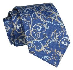 Krawat - ALTIES - Niebieski, Motyw Kwiatowy. Niebieskie krawaty i muchy męskie Alties, bez wzorów, z tkaniny, eleganckie. Za 49.00 zł.