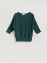 Sweter z kimonowym rękawem - morski. Zielone swetry klasyczne damskie Reserved, l, z dzianiny, bez kołnierzyka. Za 99.99 zł.