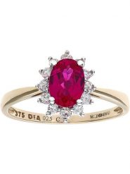 Revoni Złoty pierścionek z diamentami i rubinem rozmiar: 58. Czerwone pierścionki damskie Revoni, z diamentem, złote. Za 3,131.99 zł.