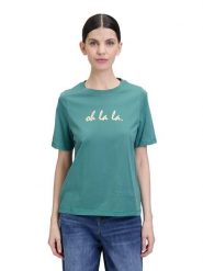 CARTOON Koszulka w kolorze morskim rozmiar: 36. Niebieskie bluzki damskie Cartoon, bez wzorów, z bawełny, bez kołnierzyka. Za 43.99 zł.