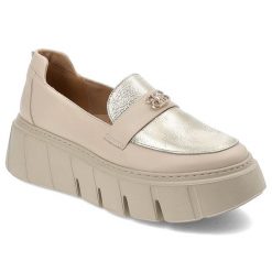 Beżowe Półbuty Armodo Stylowe Wsuwane Obuwie. Brązowe półbuty damskie Armodo, bez wzorów, z materiału, eleganckie, bez obcasa. Za 319.00 zł.