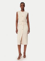 Rinascimento Sukienka koktajlowa CFC0020278002 Beżowy Slim Fit. Brązowe sukienki damskie RINASCIMENTO, s, bez wzorów, z syntetyku, wizytowe, bez kołnierzyka, bez ramiączek. Za 699.99 zł.