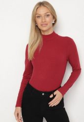 Bordowa Bluzka Golf Typu Longsleeve Altera. Czerwone bluzki damskie Born2be, l, bez wzorów, z jeansu, bez ramiączek. Za 49.99 zł.