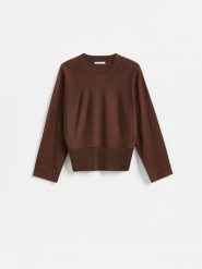Sweter z lyocellem - brązowy. Brązowe swetry klasyczne damskie Reserved, l, z dzianiny, bez kołnierzyka. Za 129.99 zł.
