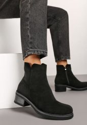Czarne Klasyczne Botki z Ociepleniem Rearielis. Czarne botki damskie Born2be, z jeansu, eleganckie, bez obcasa, na obcasie, bez zapięcia. Za 119.99 zł.
