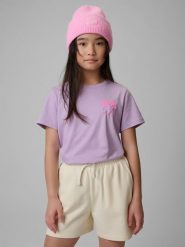 4F T-shirt regular z nadrukiem dziewczęcy - fioletowy 122 (6-7 lat). Fioletowe koszulki dziewczęce 4f, bez wzorów, z bawełny, bez ramiączek. Za 39.99 zł.