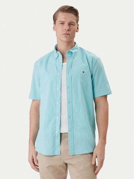Tommy Hilfiger Koszula MW0MW42630 Turkusowy Regular Fit. Niebieskie koszule męskie Tommy Hilfiger, m, bez wzorów, z bawełny, bez kołnierzyka, bez ramiączek. Za 289.99 zł.