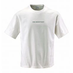 Koszulka boulderingowa Oversized Volumes. Białe bluzki damskie FELSENFEST, bez wzorów, z bawełny, sportowe, bez kołnierzyka, bez ramiączek. Za 159.99 zł.