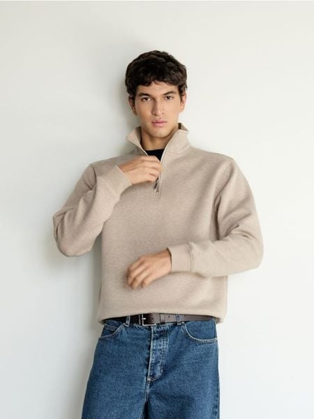 Bluza z wiskozą - beżowy. Brązowe bluzy bez kaptura męskie Reserved, l, z dzianiny. Za 129.99 zł.
