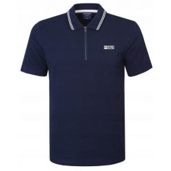 Koszulka Polo - Męska - Pako Jeans - Granatowa, Dekolt na Zamek. Niebieskie koszulki polo męskie Pako Jeans, l, bez wzorów, z bawełny, bez ramiączek. Za 129.00 zł.