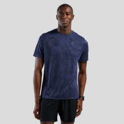 Koszulka męska Odlo ZEROWEIGHT ENGINEERED CHILL-TEC T-shirt crew neck s/s. Niebieskie t-shirty sportowe męskie Odlo, m, bez ramiączek, do biegania. Za 255.00 zł.
