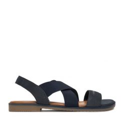 Sandały Lasocki. Niebieskie sandały damskie Lasocki, bez wzorów, bez obcasa, na płaskiej podeszwie. Za 139.99 zł.