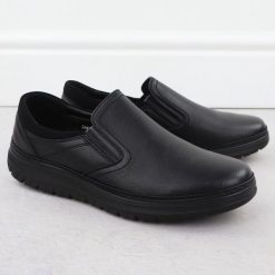 Półbuty męskie eleganckie wsuwane czarne Unisoft 7155. Czarne buty wizytowe męskie marka niezdefiniowana, ze skóry ekologicznej, bez zapięcia. Za 149.99 zł.