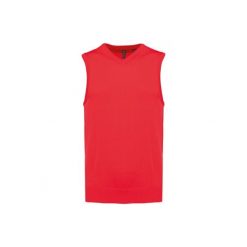 Sweter bez rękawów z dekoltem w szpic Kariban. Czerwone swetry męskie KARIBAN, m, bez wzorów, bez kołnierzyka. Za 165.50 zł.
