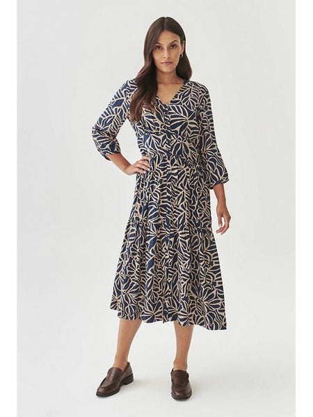 TATUUM Sukienka w kolorze granatowo-kremowym rozmiar: 36. Niebieskie sukienki damskie Tatuum, na co dzień, bez wzorów, z wiskozy, bez kołnierzyka, bez ramiączek, midi, proste. Za 200.60 zł.