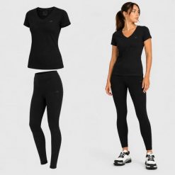 ZESTAW DAMSKI 4F T-SHIRT + LEGGINSY KOMPLET SPORTOWY NA CO DZIEŃ XS SS26. Legginsy damskie 4f, uniwersalny, bez wzorów, z bawełny. Za 88.50 zł.