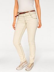 Heine Dżinsy - Skinny fit - w kolorze kremowym rozmiar: W18. Brązowe jeansy damskie Heine, z podwyższonym stanem. Za 92.21 zł.