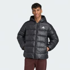 Kurtka z kapturem Essentials CLIMAWARM Synthetic Down Puffer. Czarne kurtki męskie Adidas, m, bez wzorów, casualowe, z kapturem. Za 569.00 zł.