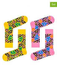 Happy Socks Skarpety (2 pary) "Leopard" w kolorze jasnoróżowo-żółtym rozmiar: 41-46. Czerwone skarpetki męskie Happy Socks, bez wzorów. Za 61.02 zł.