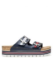 Rieker Klapki 69550-14 Granatowy. Niebieskie klapki damskie Rieker, bez wzorów, z syntetyku, bez obcasa. Za 249.99 zł.