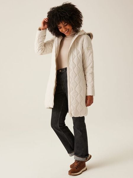 Regatta Płaszcz pikowany "FrithaIII" w kolorze kremowym rozmiar: 36. Brązowe płaszcze damskie Regatta, bez wzorów. Za 144.58 zł.