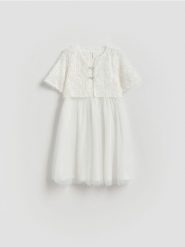 Sukienka z bolerkiem - biały. Białe sukienki dziewczęce Reserved, bez wzorów, z dzianiny, bez ramiączek. Za 119.99 zł.