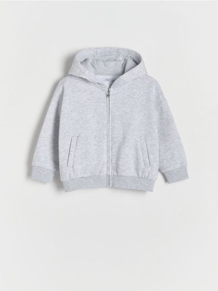 Bluza z kapturem - jasnoszary. Szare bluzy i bluzki niemowlęce Reserved, bez wzorów, z bawełny, bez ramiączek, z kapturem. W wyprzedaży za 29.99 zł.