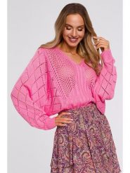 Made of emotion Sweter w kolorze różowym rozmiar: L/XL. Różowe swetry klasyczne damskie Made Of Emotion, l, ze splotem, bez kołnierzyka. Za 145.26 zł.