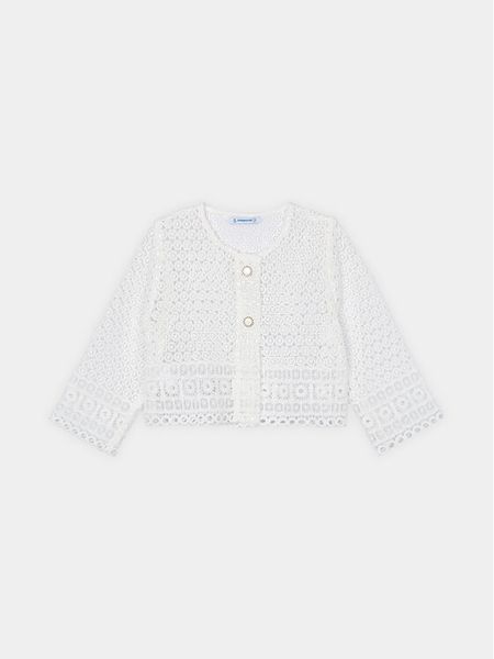 Mayoral Kardigan 3471 Biały Regular Fit. Białe swetry dziewczęce Mayoral, bez wzorów, z syntetyku, bez kołnierzyka. Za 119.99 zł.