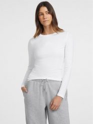 Guess Jeans Bluzka W4YI22 J1314 Biały Slim Fit. Białe bluzki damskie Guess Jeans, xs, z aplikacjami, z bawełny, bez ramiączek. Za 169.99 zł.