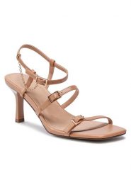 DeeZee Sandały LS5467-10 Beżowy. Brązowe sandały damskie DeeZee, bez wzorów, ze skóry, bez obcasa, na szpilce. Za 149.99 zł.