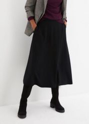 Spódnica midi z materiału punto di roma. Czarne spódniczki damskie bonprix, bez wzorów, midi. Za 124.99 zł.