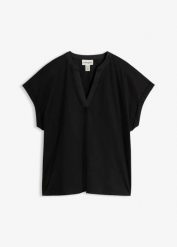 Bluzka z gładkiej mieszanki bawełny i jedwabiu. Czerwone bluzki damskie bonprix, bez wzorów, z bawełny, eleganckie, bez kołnierzyka, bez ramiączek. Za 142.99 zł.