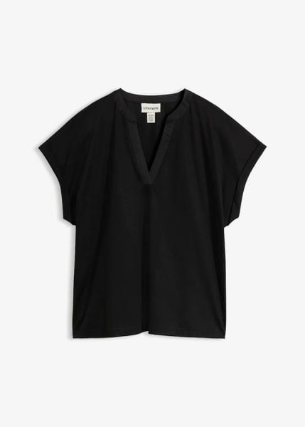 Bluzka z gładkiej mieszanki bawełny i jedwabiu. Czerwone bluzki damskie bonprix, bez wzorów, z bawełny, eleganckie, bez kołnierzyka, bez ramiączek. Za 142.99 zł.