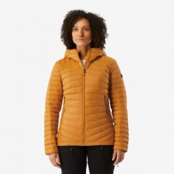 Kurtka trekkingowa damska puchowa Forclaz MT100 - 5°C. Niebieskie kurtki damskie FORCLAZ, m, bez wzorów, z materiału, bez kaptura. Za 299.99 zł.