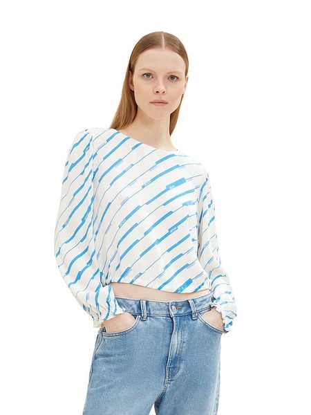 Tom Tailor Bluzka w kolorze biało-błękitnym rozmiar: L. Niebieskie bluzki damskie Tom Tailor, l, bez wzorów, z wiskozy, bez kołnierzyka, bez ramiączek. Za 43.68 zł.