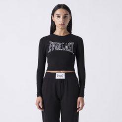 Ikoniczna Koszulka Ze Zwiekami Dlugimi Rekawami Czarny Bawelna, Elastan. Czarne t-shirty damskie Everlast, bez wzorów, z bawełny, bez kołnierzyka. W wyprzedaży za 152.90 zł.