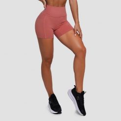 Szorty damskie fitness slim z wysoką talią łososiowe FIT. Czerwone spodenki sportowe damskie GYMBEAM, l, z elastanu, do biegania. Za 85.90 zł.
