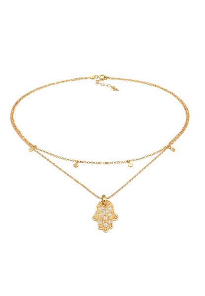 Elli Damski Choker płytkowy Hamsa Hand z kryształami cyrkonii w pozłacanym srebrze 925 Sterling Silver Naszyjniki 1 ct. Szare naszyjniki damskie Elli, pozłacane. Za 413.99 zł.